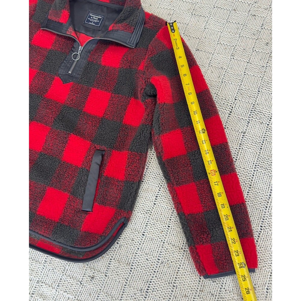 Abercrombie & Fitch Women’s S Sherpa Fleece Pullover Jacket Red Black Plaid - Picture 10 of 12